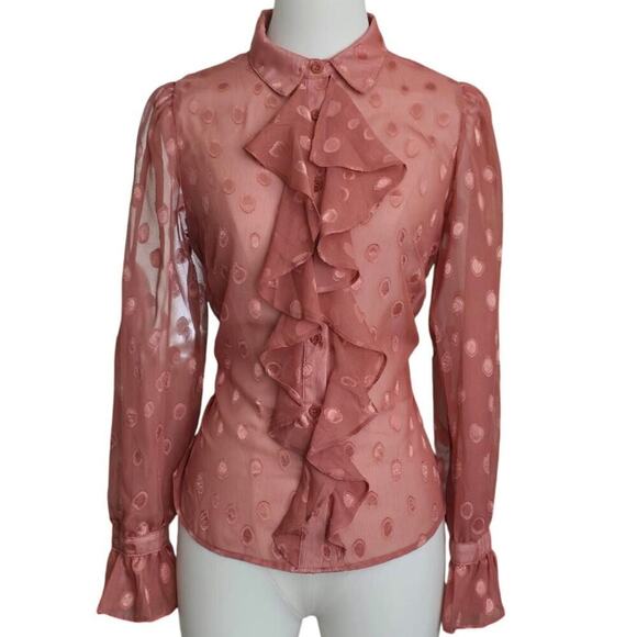 Haute Monde Blush Ruffle Button-up Blouse Sz Small - Picture 2 of 8